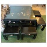 WWW022 Chinese Black Lacquered Coffee Table With Four Stools