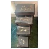 WWW029 Four Piece Asian Nesting Tables/Stand Set w/Design