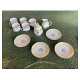 WWW037 Green With Blue Flower Tea Cup Set
