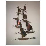 WWW042 Mid Century Modern Copper Wallhanging Sculpture of Sailboats