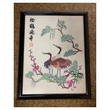 WWW044 Framed Crane Embroidery Art