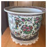 WWW053 Large Ceramic Asian Design Planter Pot with Wood Stand