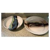 WWW084 Two Large Ceramic Art Pottery Serving Dishes 