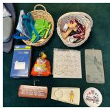 WWW114- Vintage McDonald’s Tray, Glass Balls, Bags, Baskets