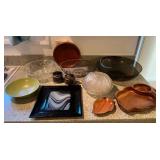 WWW122 Cut Glass & Monkey Pod Dishes, Fused Glass Plate & More!