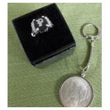 ADC093 Silver "P" Ring & Liberty Coin Key Chain