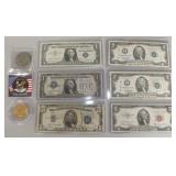 ADC117 U.S. Silver Certificates, Two Notes and Coins
