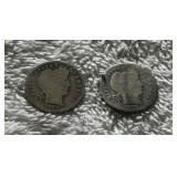 HKC313 ~ A pair of Barber or Liberty Head Dimes (90% silver)