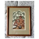 KKF028- Framed Rubbing On Textured Paper Artwork 