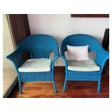 KKF081- (2) Blue Wicker Patio Chairs 
