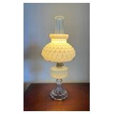 KKF082- Vintage Electrified Oil Lamp With Diamond Quilted Milk Glass Shade