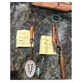 KKF112- Antique Curling Iron And Early American Slotted Spoon 