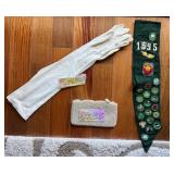 KKF160- Vintage Women’s Dress Gloves, Beaded Purse & Girl Scouts Sash