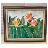 MMF008 Framed Original Painting Of Bird Of Paradise Flowers 