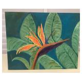 MMF018 Original Painting On Canvas Panel Of A Bird Of Paradise Flower 