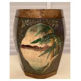 MMF029 Asian Hand Painted Wooden Barrel Like Vessel