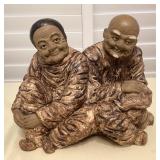 MMF050 Chinese Clay Sculpture Of Grandma & Grandpa Signed