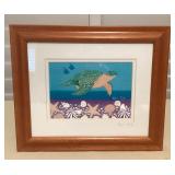 MMF053 Koa Framed Picture Of Honu Turtle By Virginia Bishop