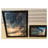 MMF055 Two Framed Art Photos Of Breaking Waves