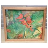 MMF059 Framed Original Watercolor Painting Of Heleconia Flowers Signed