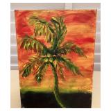 MMF079 Original Painting On Canvas Of A Coconut Tree At Sunset 
