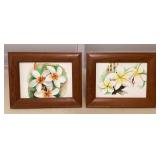 MMF083 Pair Of Framed Original Watercolor Paintings Of Plumeria Flowers 