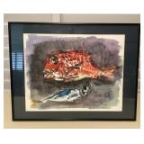 MMF094 Framed Original Watercolor Painting Of Fish