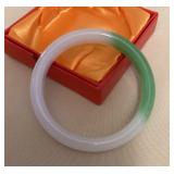 MMF096 Green & White Jade Bangle Bracelet New 