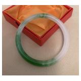 MMF099 Green & White Jade Bangle Bracelet New 