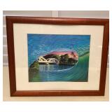 MMF124 Koa Framed Picture Of The Bridge In Haleiwa Hawaii