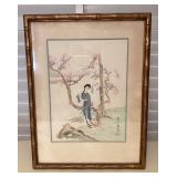 MMF130 Framed Asian Scenic Picture With Lovely Maiden 