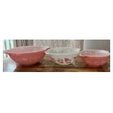 MMM042- Vintage Collectible Pyrex Pink Gooseberry (3) Piece Bowl Set