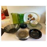 MMM083- Assorted Vintage Black Glass Serveware, Jugs & Platters