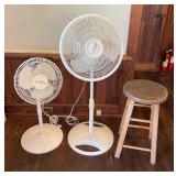 TTT013 Two Floor Fans & A Wooden Stool