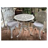 TTT038- White Wrought Iron Table And Two Chairs