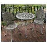 TTT040- White Wrought Iron Table And Two Chairs