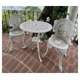 TTT041- White Wrought Iron Table & Two Chairs