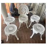TTT051 White Wrought Iron Chair And Four Stools/End Tables