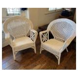 TTT111 Pair Of White Wicker Arm Chairs