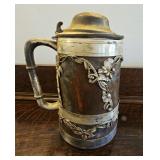 TTT176-Vintage St. Louis Silver Company Oak and Silver Plate Stein