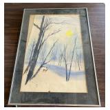 TTT184- Winter Wonderland Framed Art Looks to be Original? Watercolor