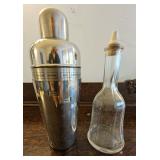 TTT231-Vintage Nickel Plated Select A Drink Cocktail Shaker/ Vintage Hand Blown Fluted Decanter