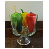TTT232-Vintage Murano Style Hand Blown Glass Bellpeppers (3) And Dessert Bowl