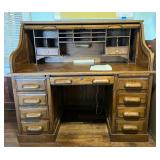TTT271- Vintage Wooden Oak Roll Top Desk