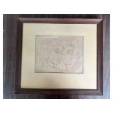 TTT339- Vintage Framed Madge Tennant Drawing 