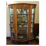 TTT351-Vintage Oak Bow Front Mirrored 5 Level Curio Cabinet