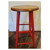TTT375- 2 Wooden Bar Stool. Red Legs. Wood Top. 