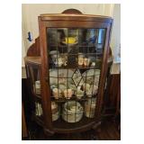 TTT399-Vintage European Style Oak Leaded Glass Curio Cabinet