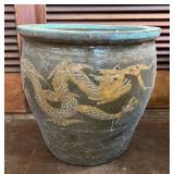 TTT452- Large Vintage Chinese Dragon Egg Planter Pot 