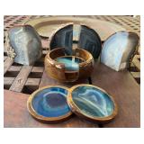 TTT472- Blue Agate Coaster & (2) Agate Book Ends